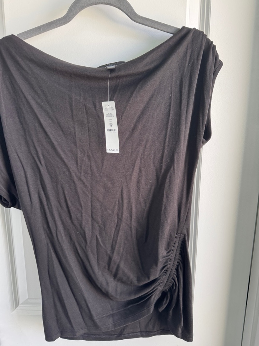 White House Black Market Black Short Sleeve Top with Side Ruching